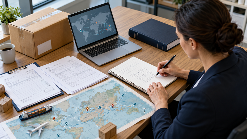 Export compliance professional reviewing a shipment workflow and records