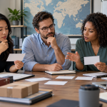 Professional team comparing name directions for an export compliance service