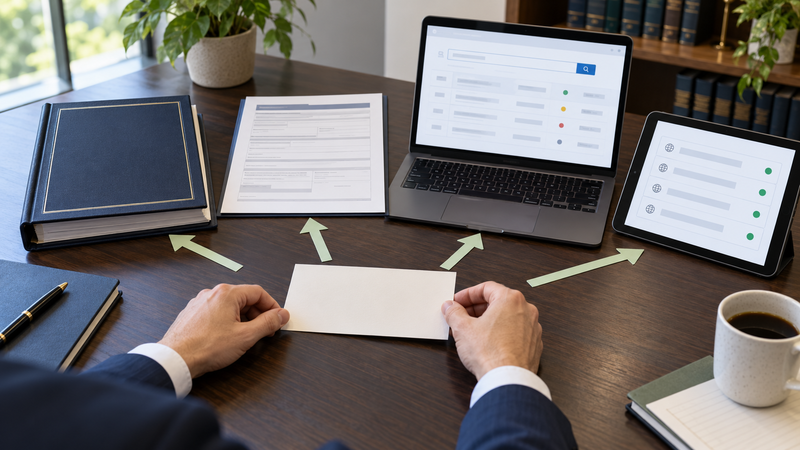 Four-part review of ethics rules, entity registry, trademark records, and domain options for a law firm name