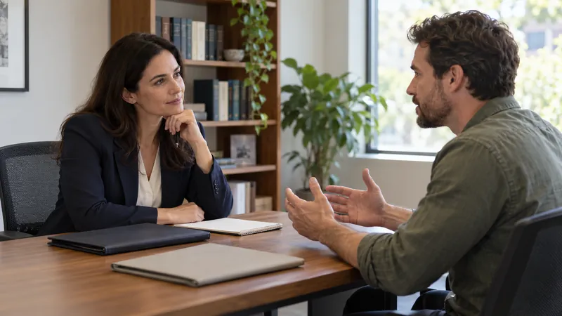 Lawyer listening to a business client in a legal office meeting