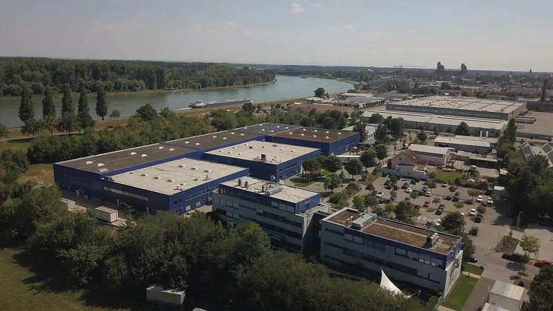 Aerial view of a distribution facility and its surrounding roads