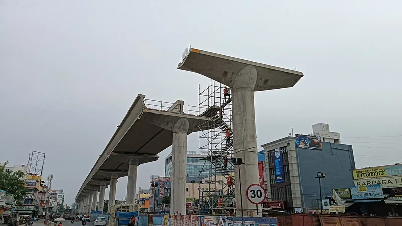 An elevated concrete structure under construction