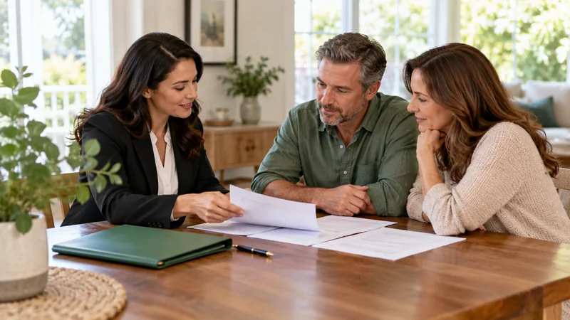 Mobile notary reviewing unsigned documents with a client at home