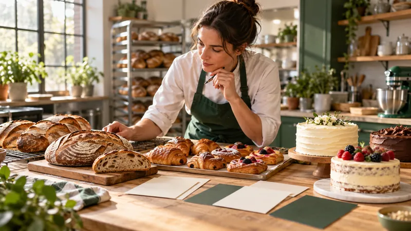 Baker comparing bread, pastry and celebration cake service options
