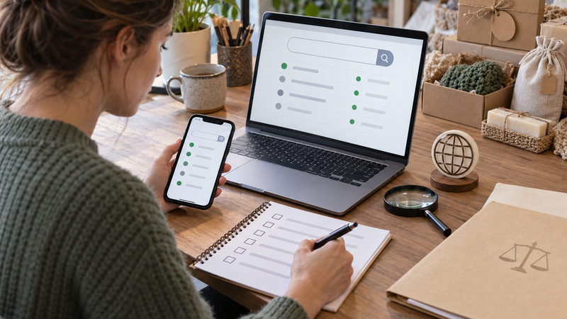 Seller checking name availability across platform, domain, trademark, and social channels